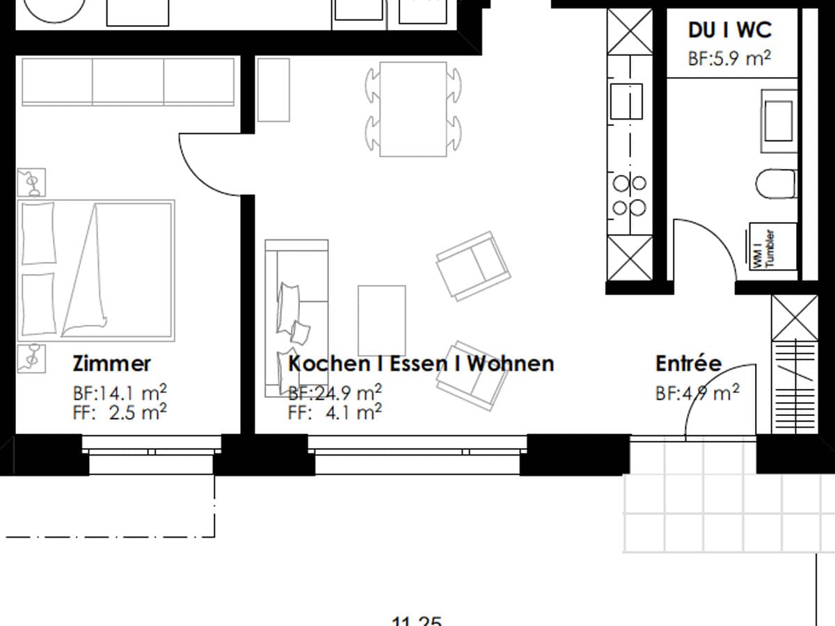 Grundriss der Ferienwohnung in Davos Wiesen.